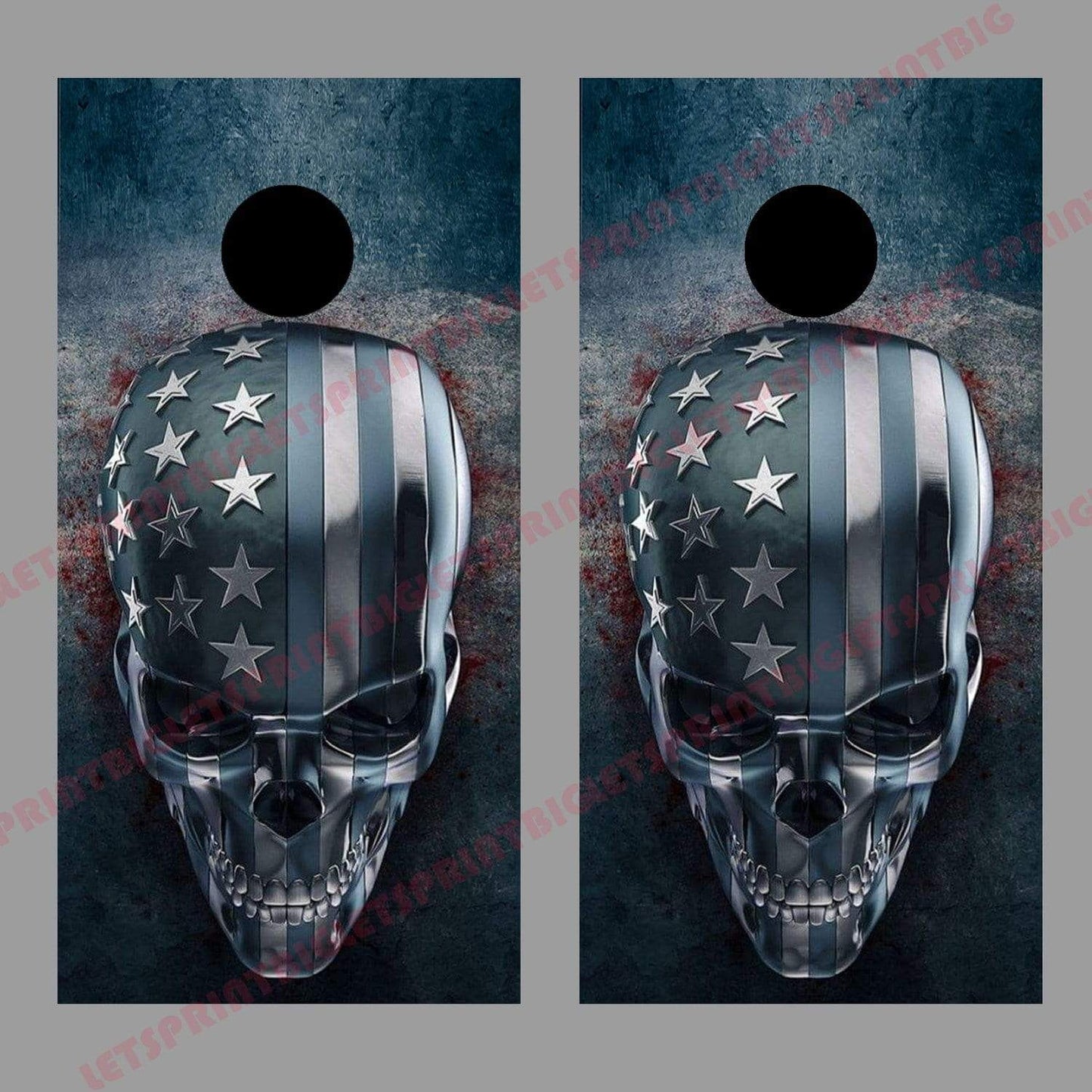 3D Skull Cornhole Wrap American Flag Board Decal Sticker