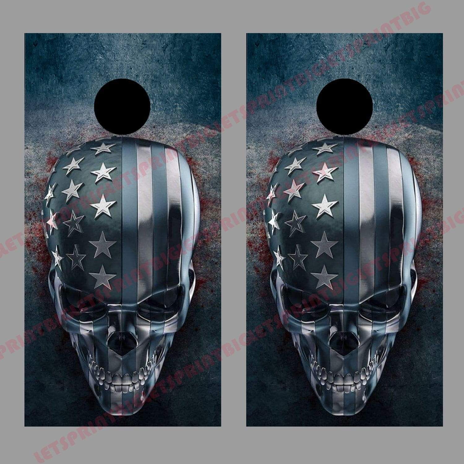 3D Skull Cornhole Wrap American Flag Board Decal Sticker