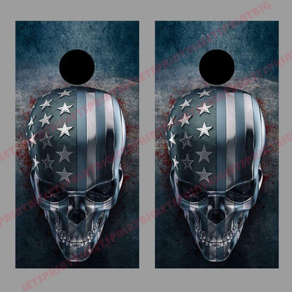 3D Skull Cornhole Wrap American Flag Board Decal Sticker