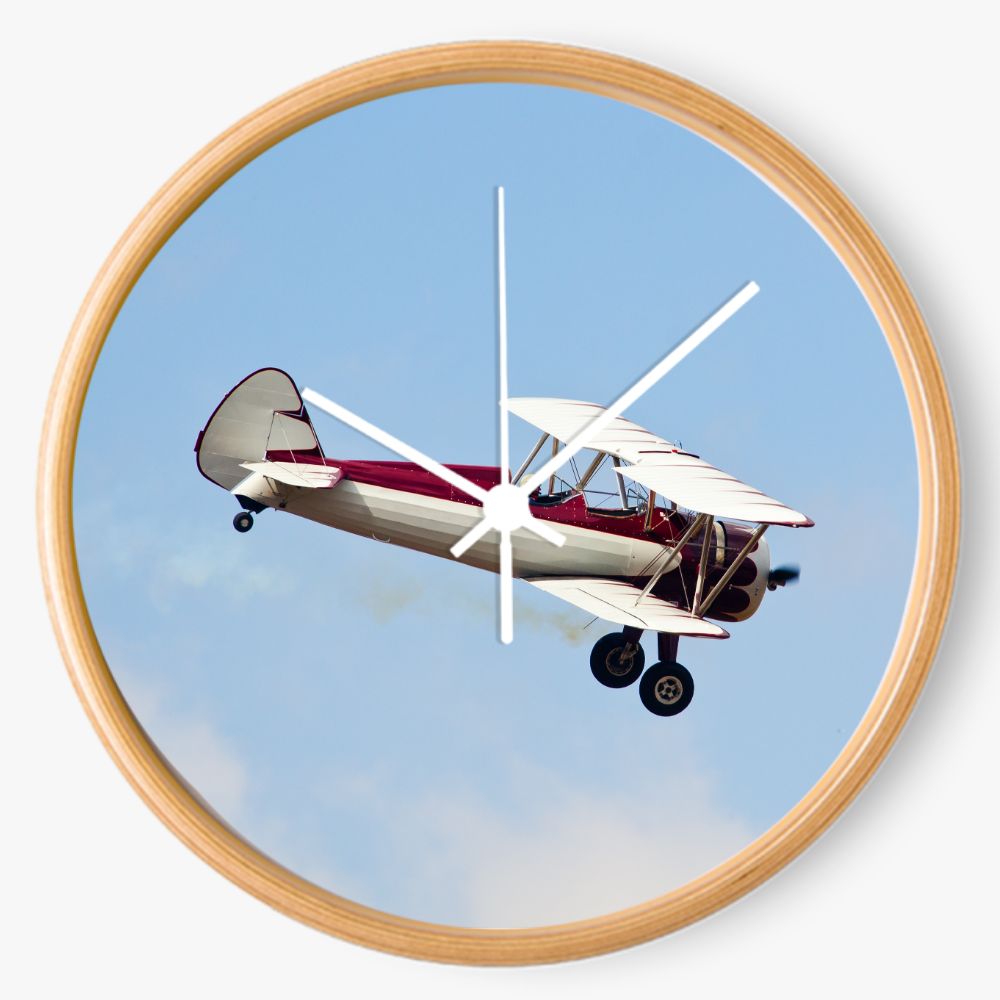 Red and White Stearman Biplane 10 inch wall clock