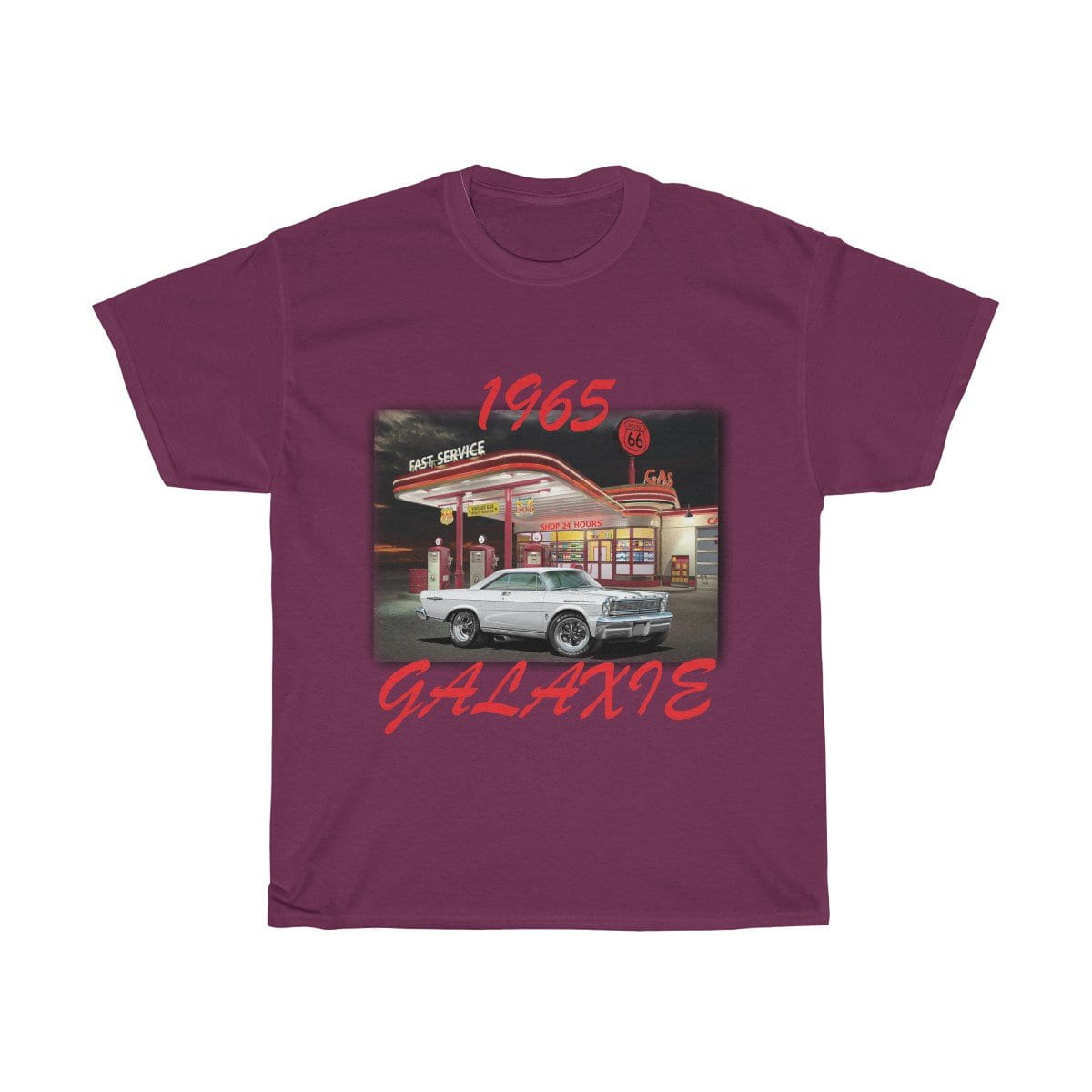 1965 Galaxie Muscle Car Art Route 66 Unisex Heavy Cotton Tee