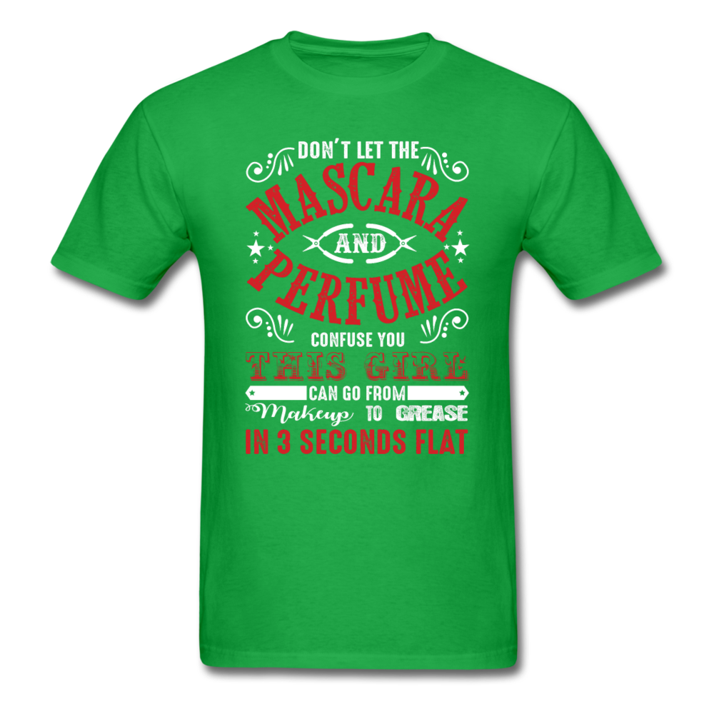 Mascara to Grease Girl Mechanic Men's T-Shirt - bright green