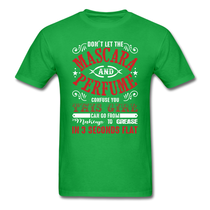 Mascara to Grease Girl Mechanic Men's T-Shirt - bright green