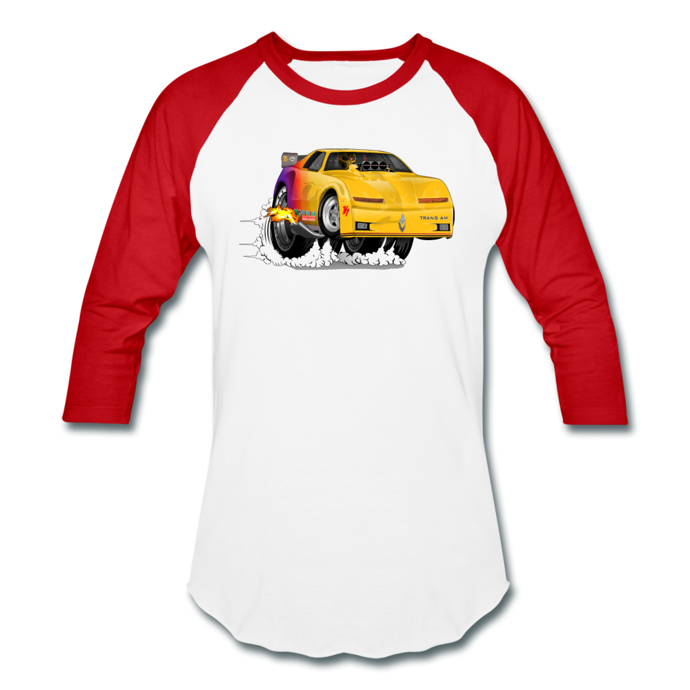 Yellow Firebird Trans Am Dragster Baseball T-Shirt - white/red