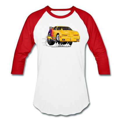 Yellow Firebird Trans Am Dragster Baseball T-Shirt - white/red