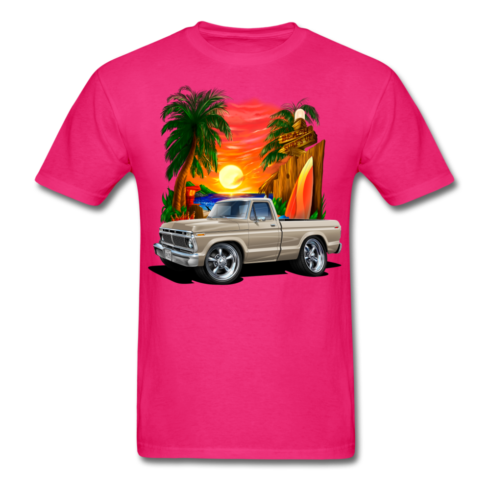 1974 Ford F100 Pickup Truck Beach Car Art Men's T-Shirt - fuchsia