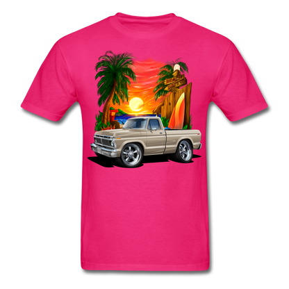 1974 Ford F100 Pickup Truck Beach Car Art Men's T-Shirt - fuchsia