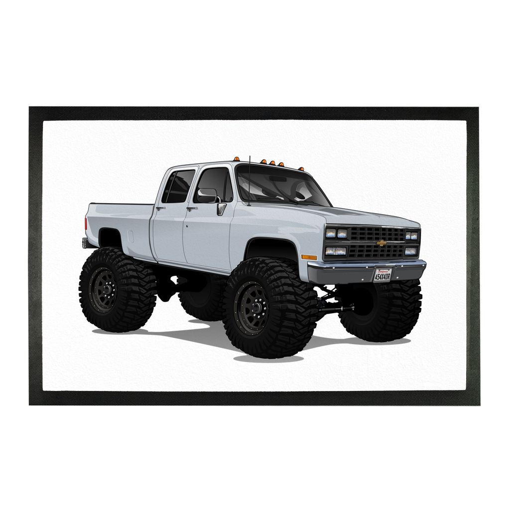 White 4x4 Crew Cab Pickup Truck Sublimation Doormat