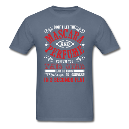 Mascara to Grease Girl Mechanic Men's T-Shirt - denim