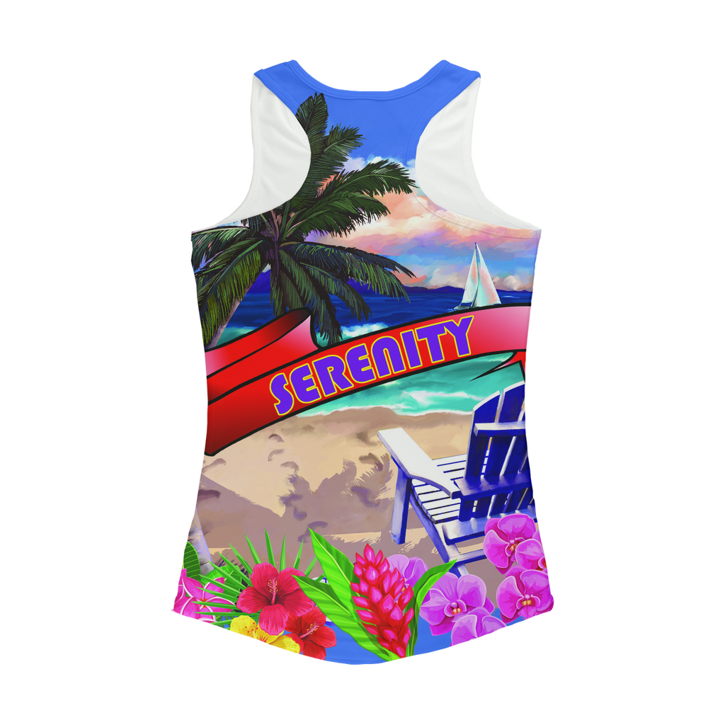 Serenity Beach Banner Design Women Performance Tank Top