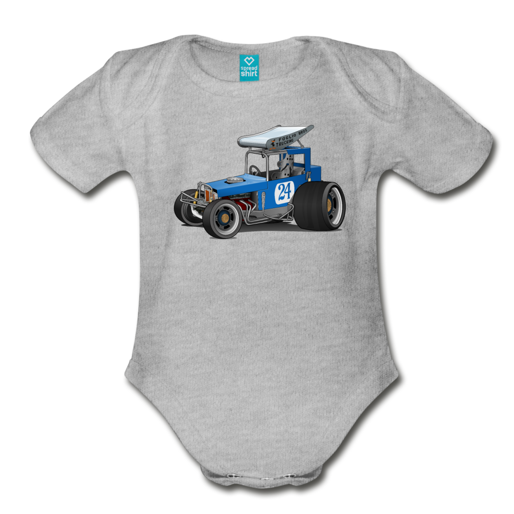 Blue Race Car Super Modified Car Art Organic Short Sleeve Baby Bodysuit - heather gray