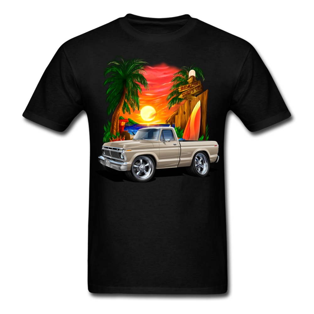 1974 Ford F100 Pickup Truck Beach Car Art Men's T-Shirt - black