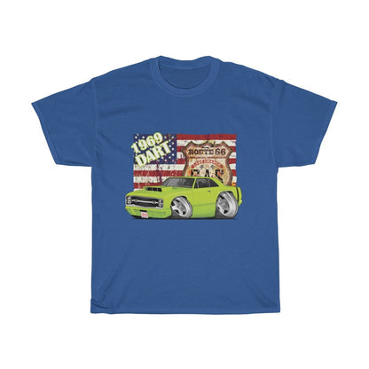 1969 Dart Car Art American Flag Route 66 Unisex Heavy Cotton Tee