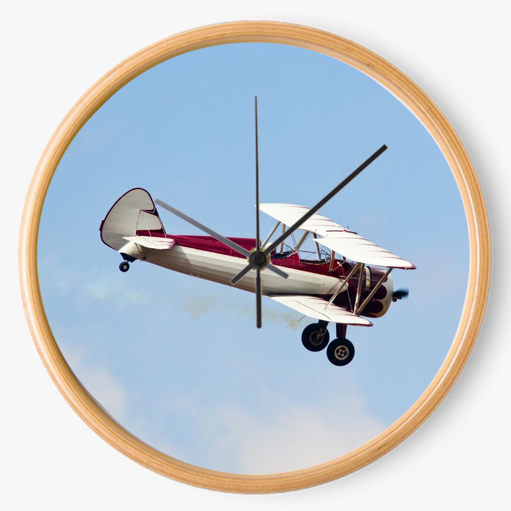 Red and White Stearman Biplane 10 inch wall clock
