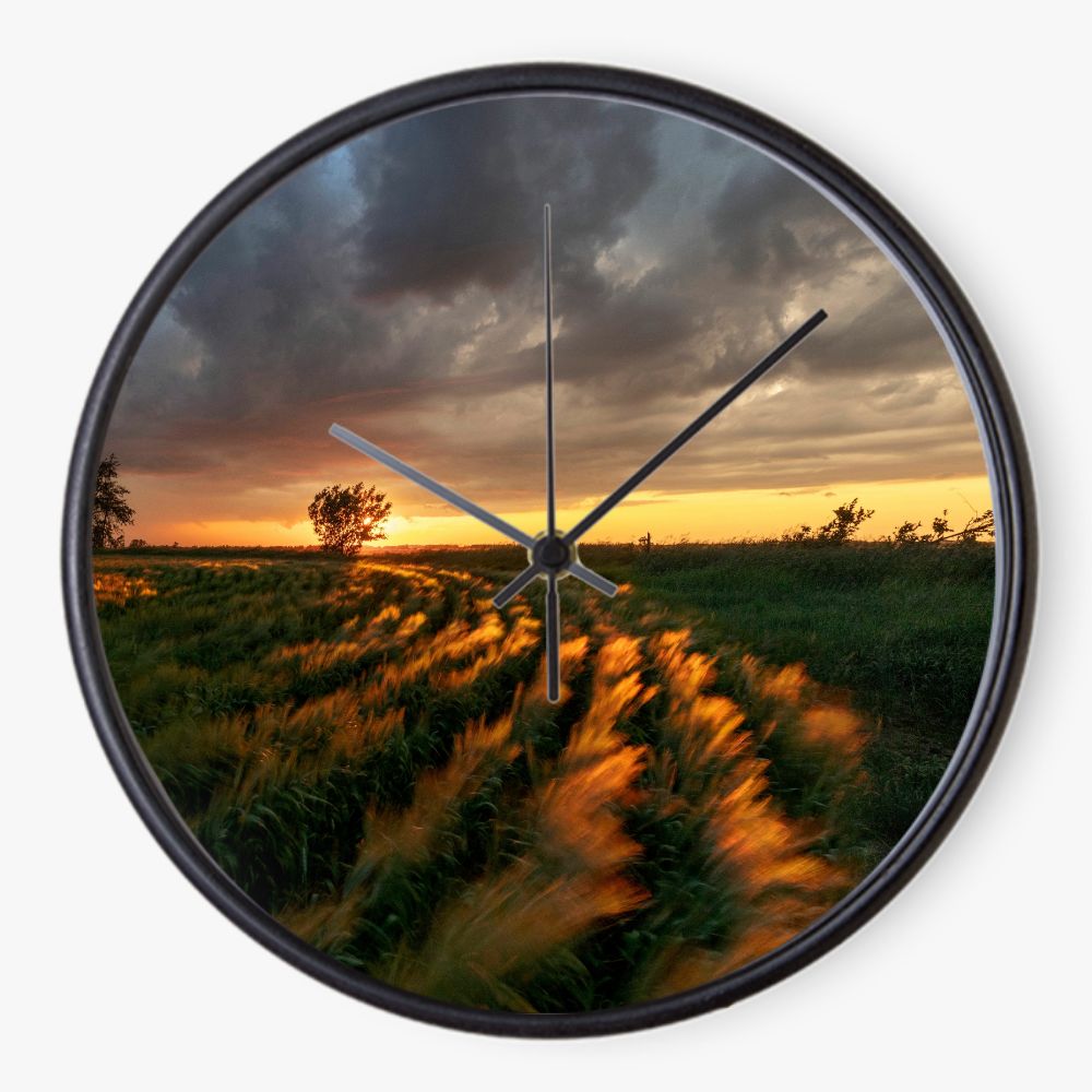 Cloudy Field Sunset 10 inch wall clock
