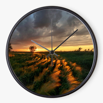 Cloudy Field Sunset 10 inch wall clock