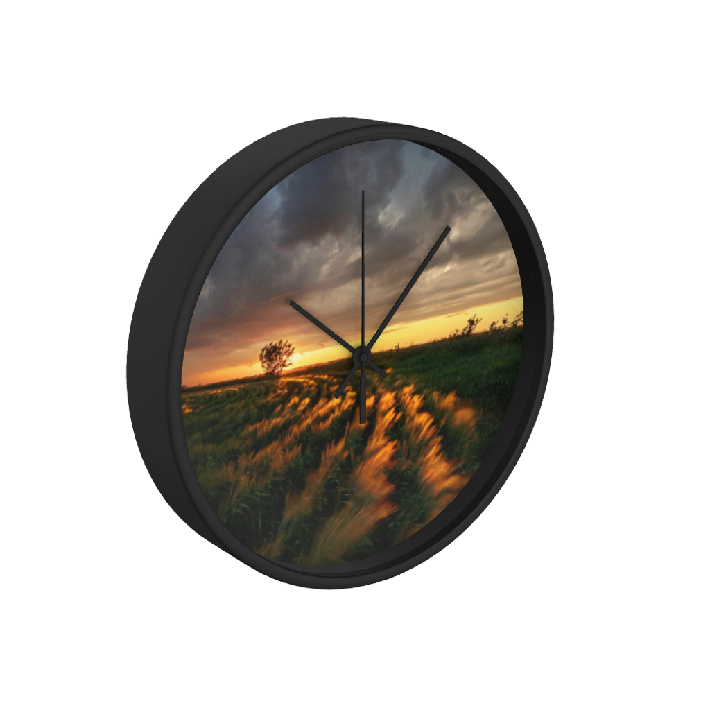 Cloudy Field Sunset 10 inch wall clock