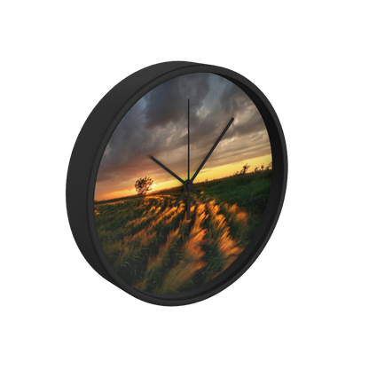 Cloudy Field Sunset 10 inch wall clock