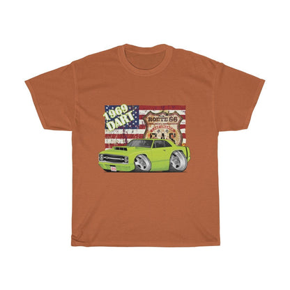 1969 Dart Car Art American Flag Route 66 Unisex Heavy Cotton Tee