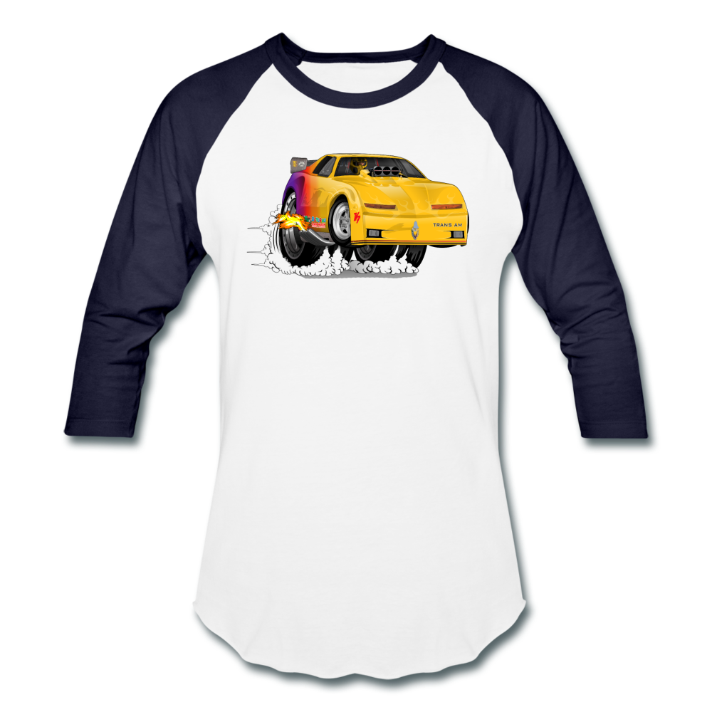 Yellow Firebird Trans Am Dragster Baseball T-Shirt - white/navy