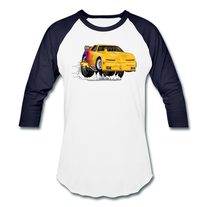 Yellow Firebird Trans Am Dragster Baseball T-Shirt - white/navy