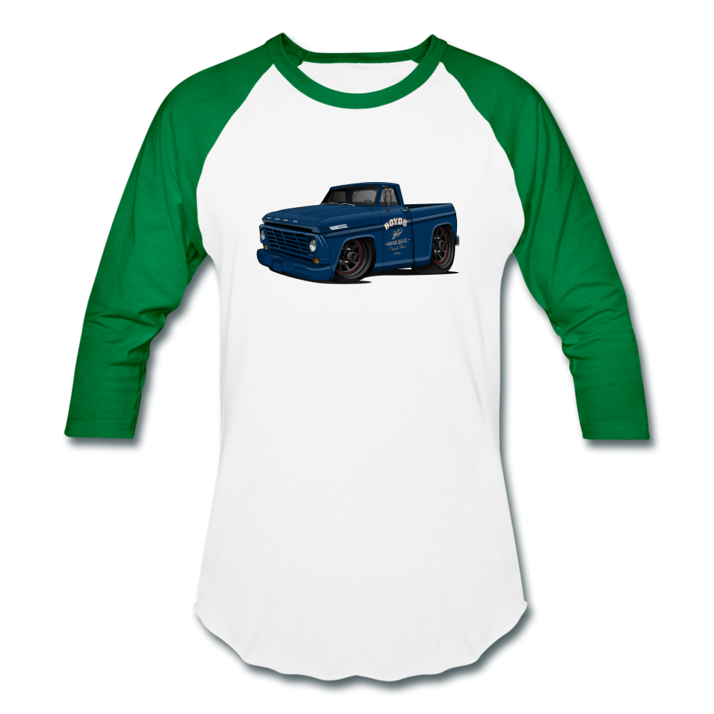 1967 Blue Ford F-100 Baseball T-Shirt - white/kelly green