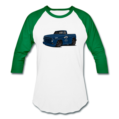 1967 Blue Ford F-100 Baseball T-Shirt - white/kelly green