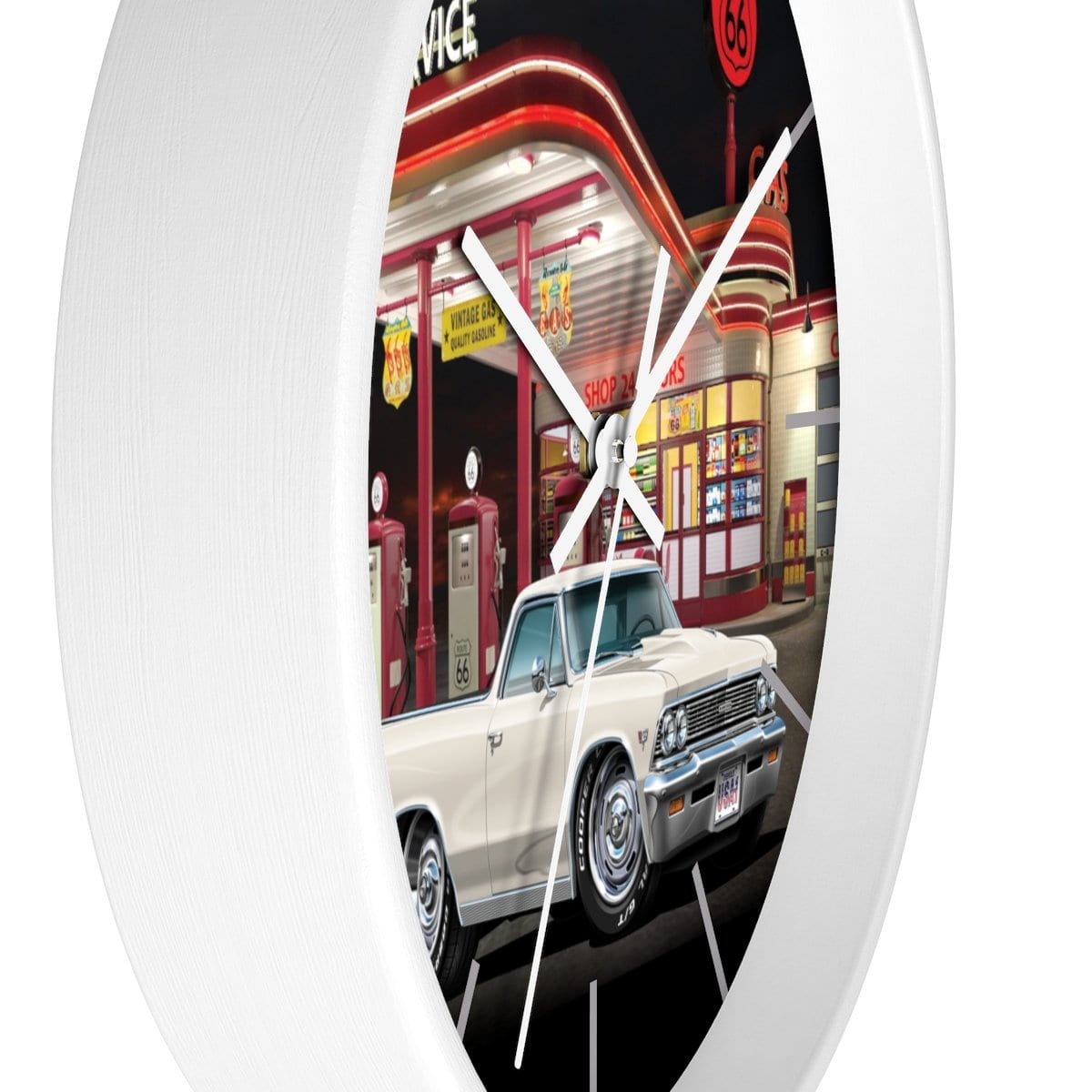 1966 El Camino Gas Station Route 66 Car Art Wall clock