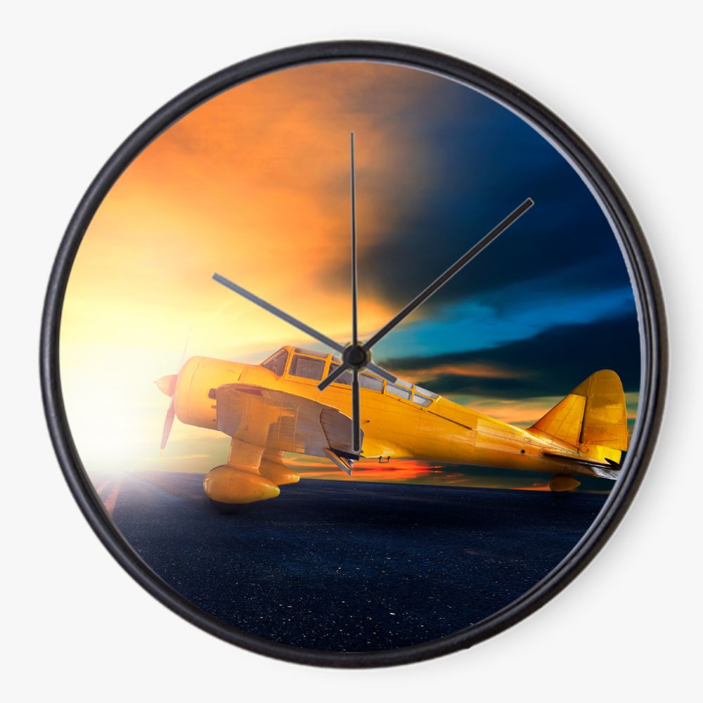 Road Biplane Sunset 10 inch wall clock