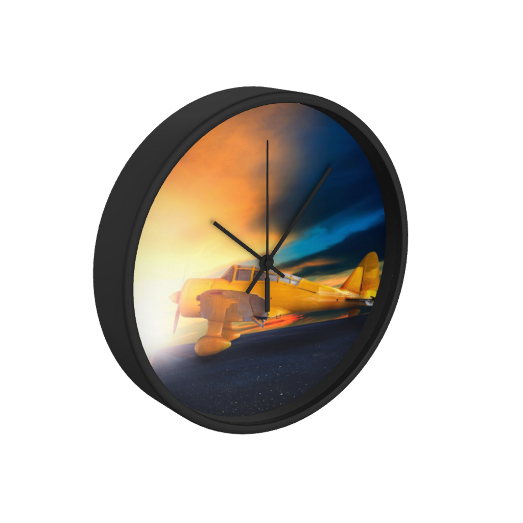 Road Biplane Sunset 10 inch wall clock