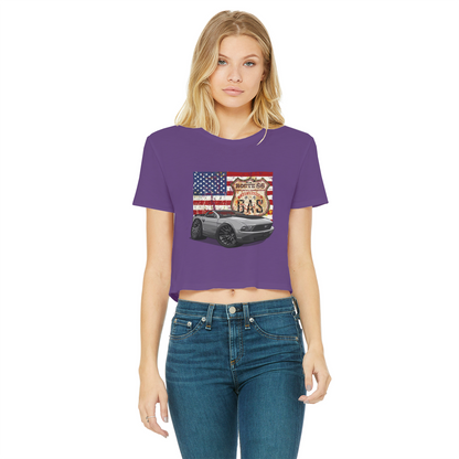 Convertible Mustang Route 66 Classic Women's Cropped Raw Edge T-Shirt