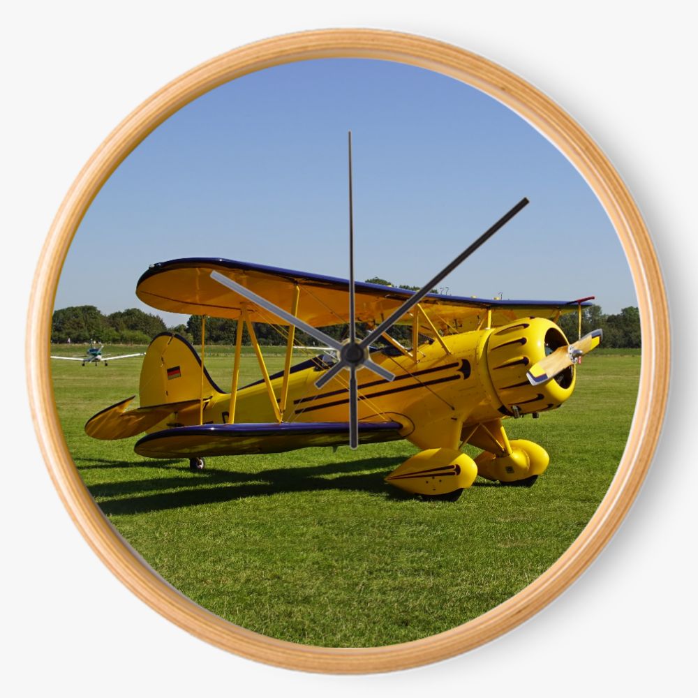 Yellow Waco Biplane 10 inch wall clock
