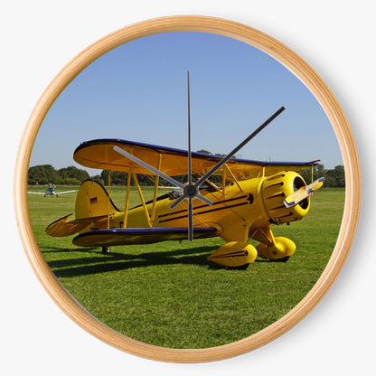 Yellow Waco Biplane 10 inch wall clock
