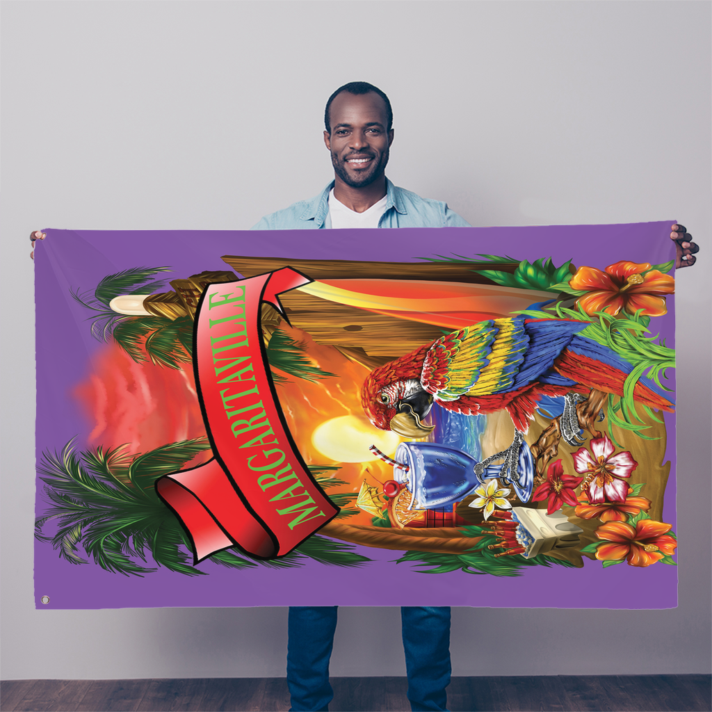 Margaritaville Purple Parrot Beach Sublimation Flag