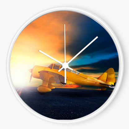 Road Biplane Sunset 10 inch wall clock