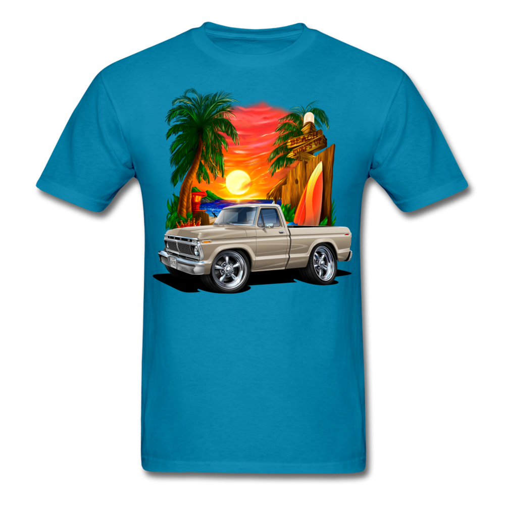 1974 Ford F100 Pickup Truck Beach Car Art Men's T-Shirt - turquoise