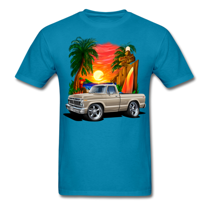 1974 Ford F100 Pickup Truck Beach Car Art Men's T-Shirt - turquoise