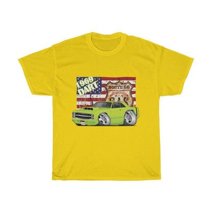1969 Dart Car Art American Flag Route 66 Unisex Heavy Cotton Tee