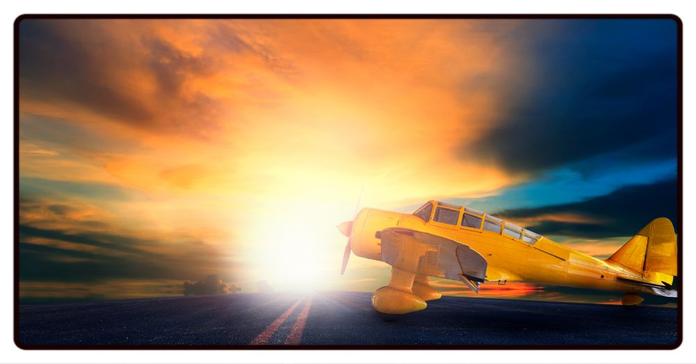 Road Biplane Sunset Desk Mat