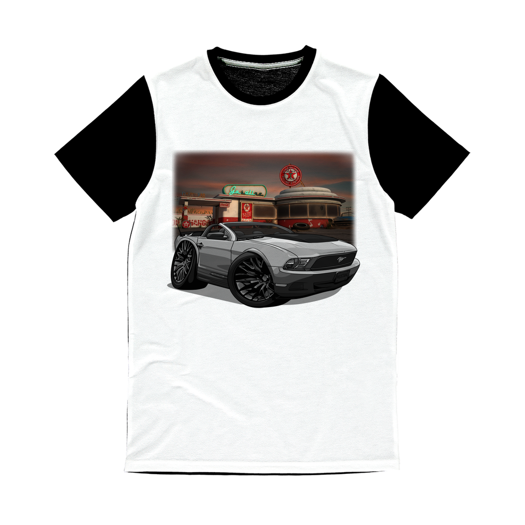 Convertible Mustang Gas Station 2 Classic Sublimation Panel T-Shirt