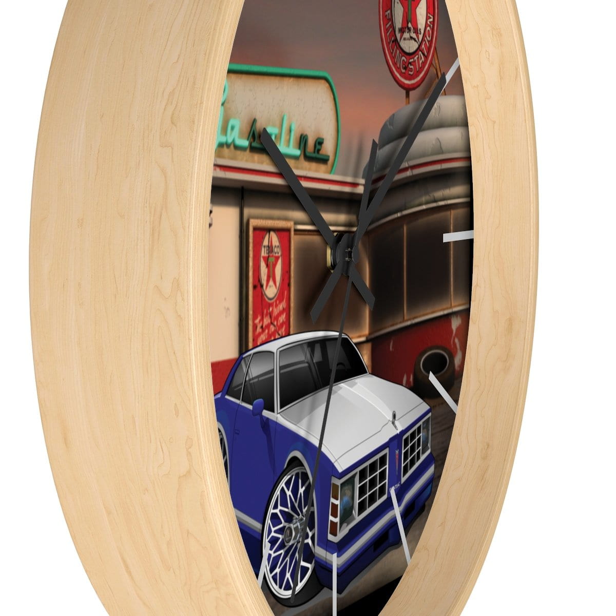 Pontiac Lemans gas station car art Wall clock