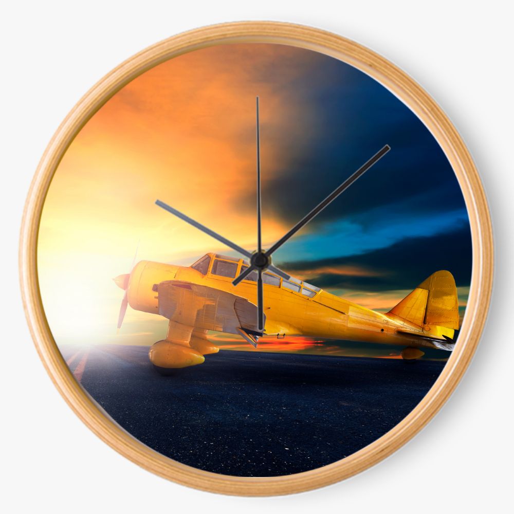 Road Biplane Sunset 10 inch wall clock