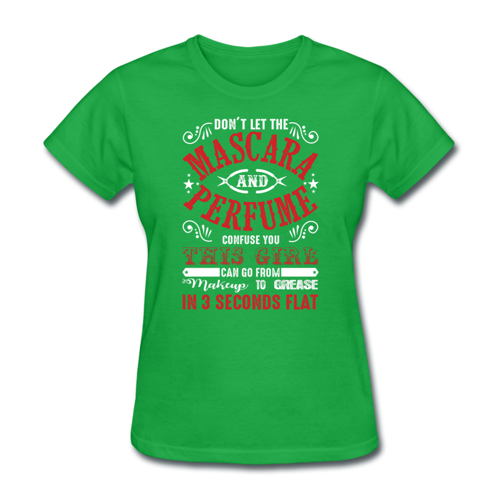 Mascara & Perfume to Grease Mechanic Women's T-Shirt - bright green