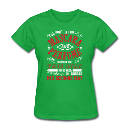 Mascara & Perfume to Grease Mechanic Women's T-Shirt - bright green
