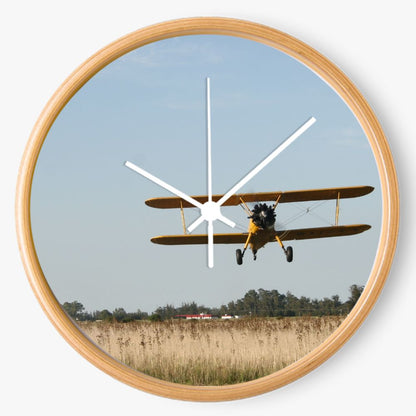 Stearman Biplane Over a Field 10 inch wall clock