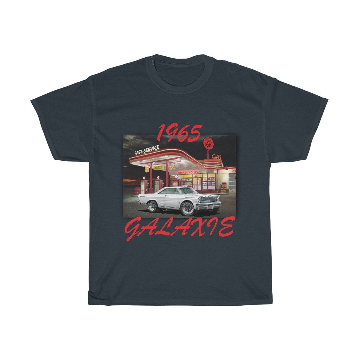 1965 Galaxie Muscle Car Art Route 66 Unisex Heavy Cotton Tee