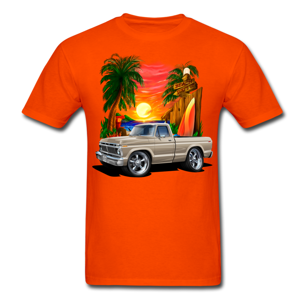 1974 Ford F100 Pickup Truck Beach Car Art Men's T-Shirt - orange