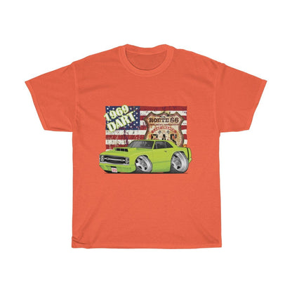 1969 Dart Car Art American Flag Route 66 Unisex Heavy Cotton Tee