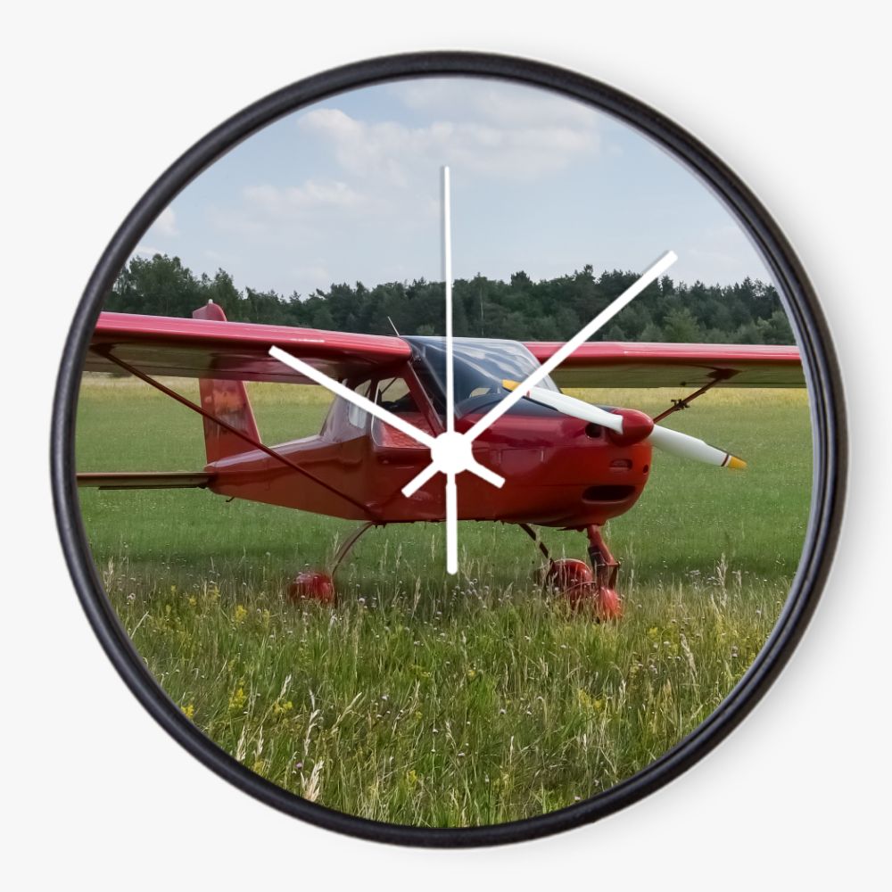 Red Plane On the Grass 10 inch wall clock