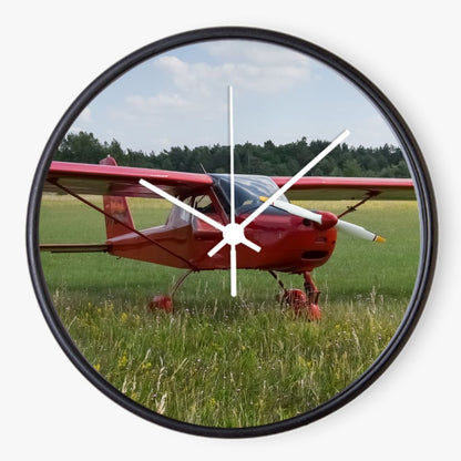 Red Plane On the Grass 10 inch wall clock